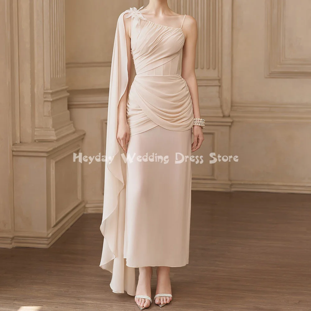 

Heyday Women's One-shoulder Chiffon Pleats Ankle-Length Evening Dresses Sleeveless With 3D Flowers Formal Elegant Dresses 2025