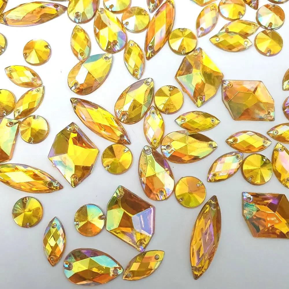 Mix Shape Size 150pcs Yellow Golden AB Sewing For Wedding Girl Decorative Rhinestone Beads Clothing Party Dress Decoration Diy