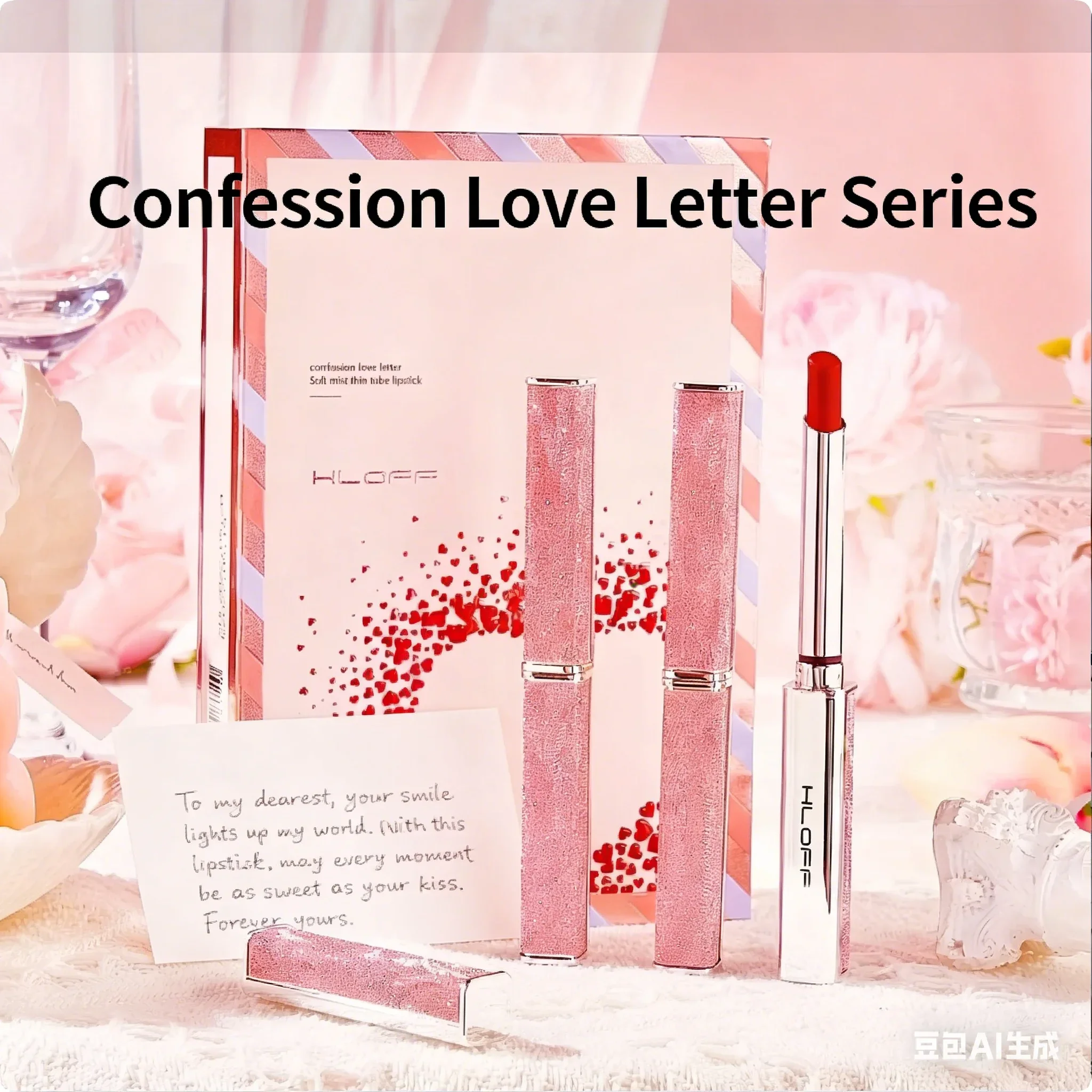 Conjunto de batom de tubo fino e neblina suave para confissão de dia dos namorados, presente romântico para seu kit de maquiagem labial perfeito