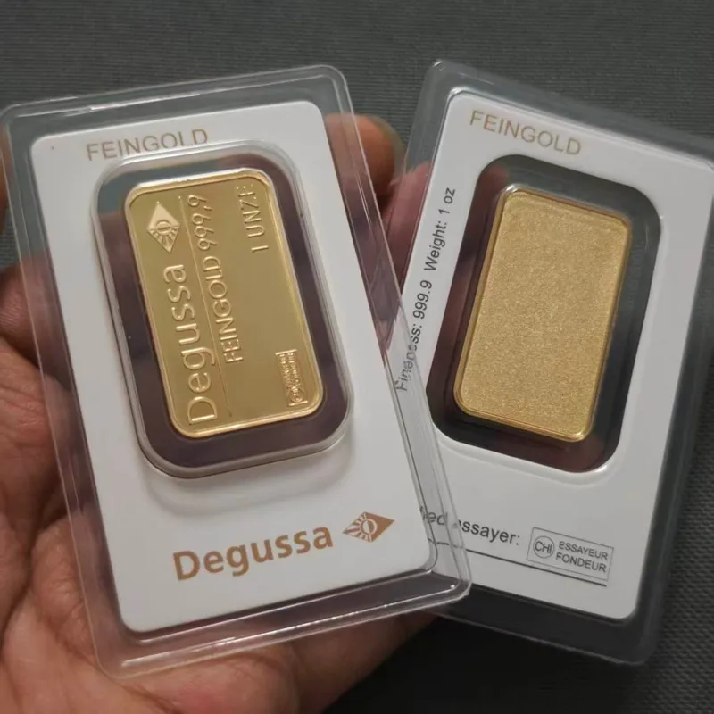 Non-Magnetic Degussa Gold Plated Bar 1oz/20g/50g/100g German Brass Gold Bars Replica Copper Crafts