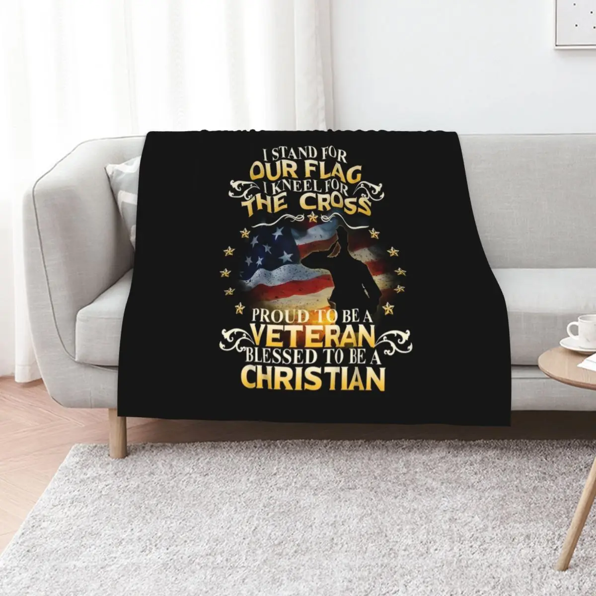I Stand For Our Flag I Kneel For The Cross Christian Veteran Throw Blanket for sofa funny gift Polar Baby Luxury Throw Blankets