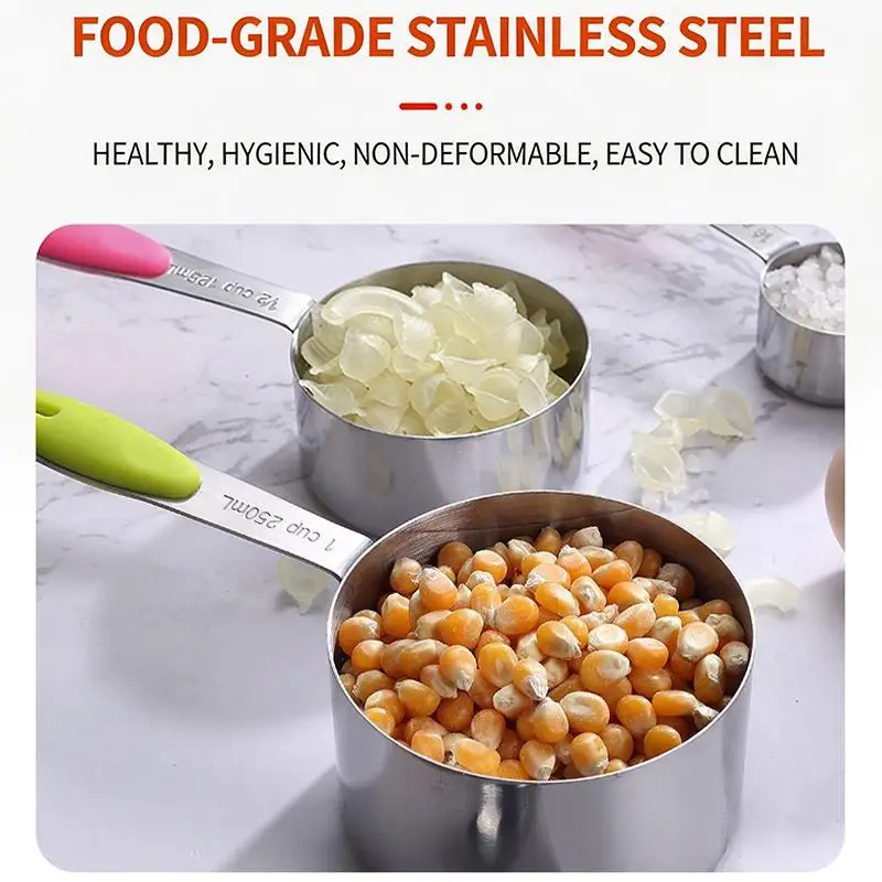 5Pcs Baking Cake Cooking Making Measuring Kitchen Tools Stainless Steel Measuring Cups And Spoons Set Kitchen Accessories