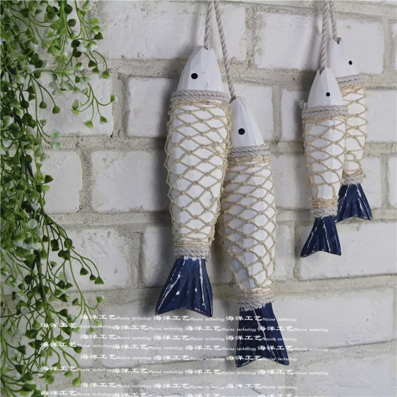 Mediterranean Wooden Sea Fish Hanging Wall Decoration Wooden Hand Carved Marine FISH Two Size Home Decoration Accessories