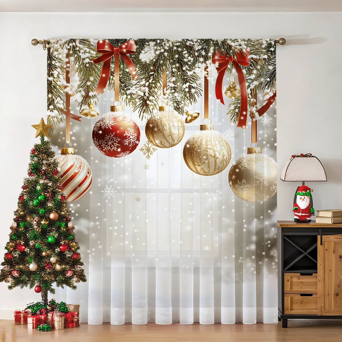 

1Pc Christmas-Themed Curtain - Made of Polyester with a Christmas Ball Embellishment Design, Easy to Hang with Rod Opening, Perfect for Living Rooms, Bedrooms, Offices, and Vacation Homes, Living Room Curtains