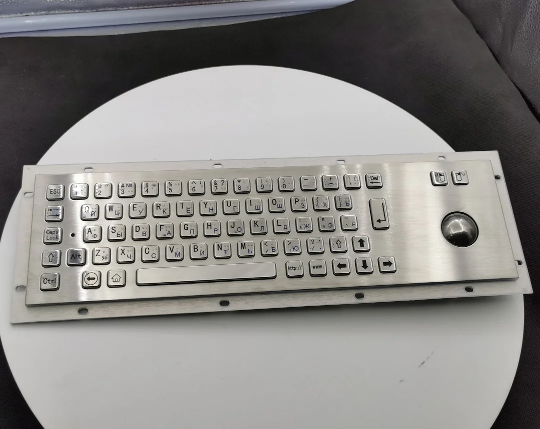 Industrial Metal Braille Stainless Steel Keyboard with Trackball Touch Pad