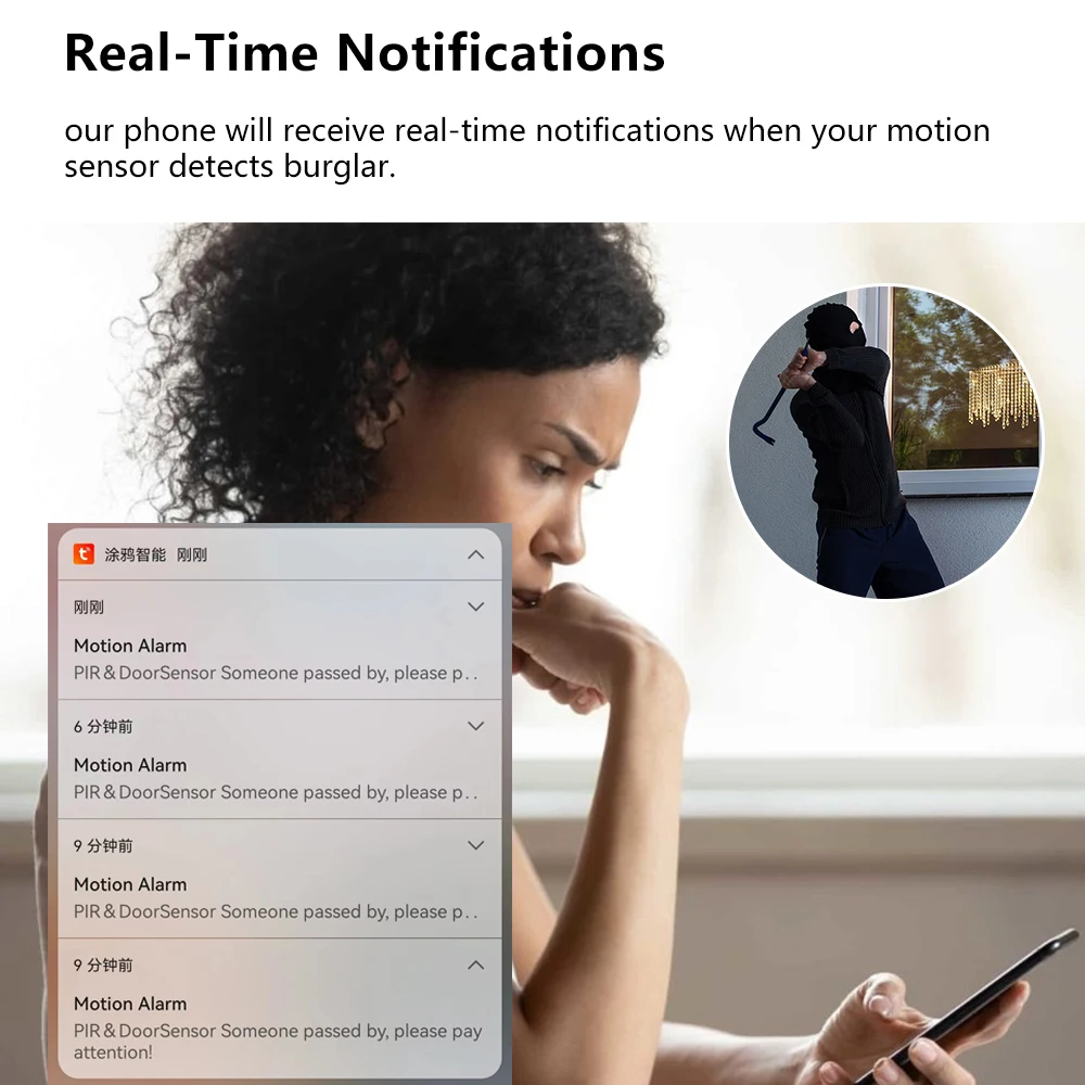 Tuya Smart Multipurpose Sensor de Porta WiFi, Sensor de Movimento PIR, Função 2-em 1, Alexa, Google, Smart Home Security, Smart Life