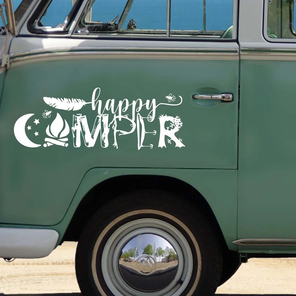 

Happy Camper Bee RV Van Motorhome Автомобильная наклейка наклейка для кемпинга, приключений, путешествий, авто, грузовика, автомобиля, виниловый декор