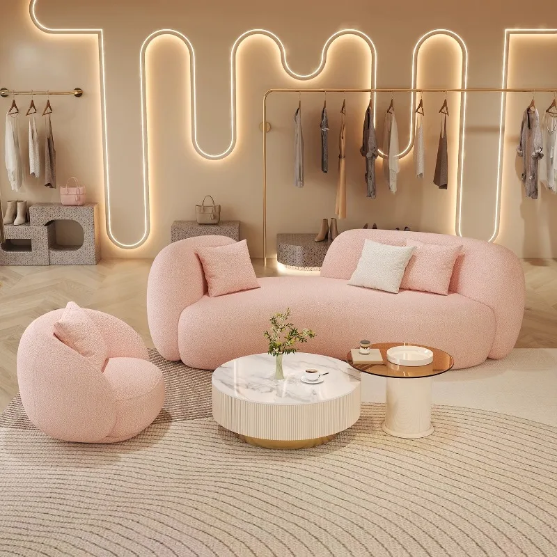 Curved Cream Sofa Salon Rest Comfortable Thick Backrest Living Room Sofa Wide Seat muebles para habitacion home accessories
