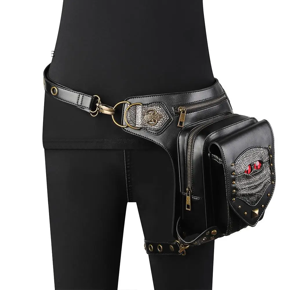 Steam Punk Chain Bag Pu Minority Motorcycle Women Bag Single Shoulder Messenger Bag Waist Bag Male Fanny Pack Belt Bag Chest Bag