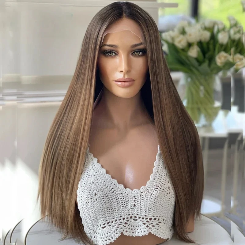 

Ombre Черный Коричневый Модержки Кружевной Парик Мягкий Синтетический Парик Высокотемпературное Волокно Волнистые Фронтальные Парики 13x4 Высокое Качество Как Настоящий Парик