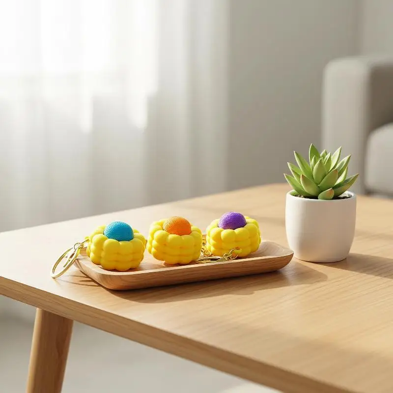 3D Printed Corn Clicker Keychain Mini Fidget Clicker Toy Portable Stress Relief Keyring Cute EDC Pendant Gift for Kids Adults