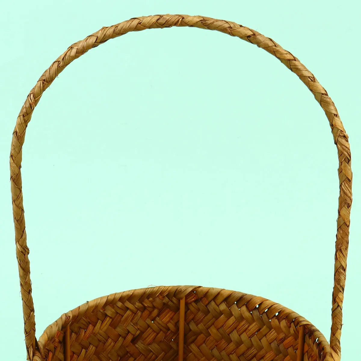 

Straw Woven Storage Basket Orange M Handle Natural Safe Durable Desktop Decoration Home Office Living Room Bedroom