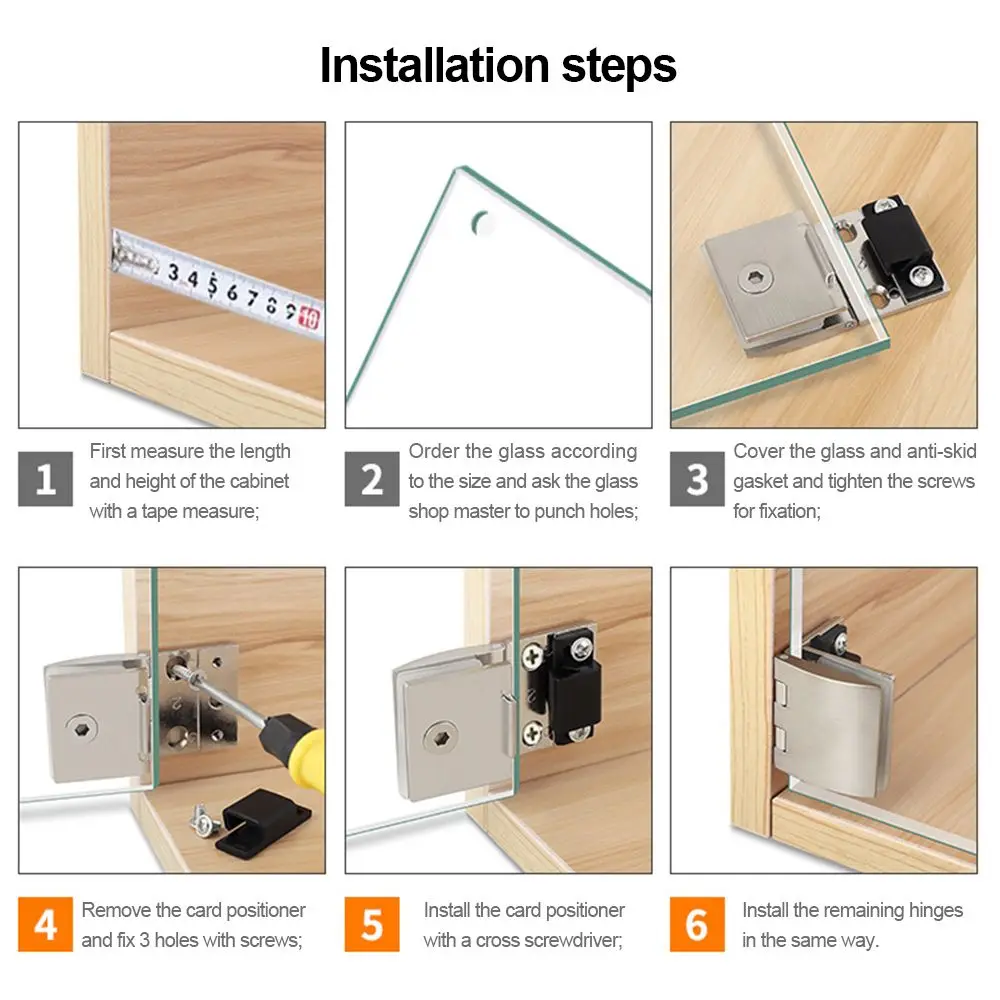 

Zinc Alloy Glass Door Hinge Side Mounted No Drilling Frameless Clamp Self-closing Hardware Cabinet Door Hinge Wardrobe Cupboard