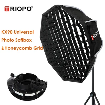 Triopo 90 cm uniwersalny parasol zewnętrzny ośmiokątny softbox z siatką o strukturze plastra miodu Speedlite Photo Soft Box dla Godox V1 AD200 Yongnuo 560