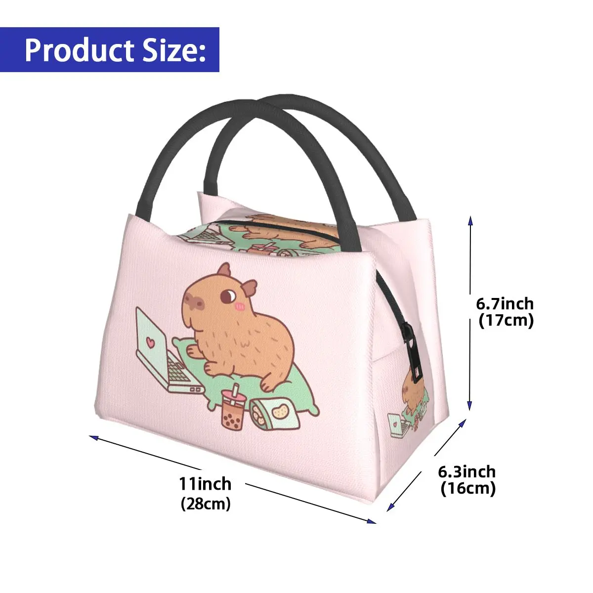 Cute Chilling Capybara With Laptop And Snacks  Lunch Bag Portable Lunch Box Travel Cooler Bag Fun Waterproof Thermal Lunch Bags