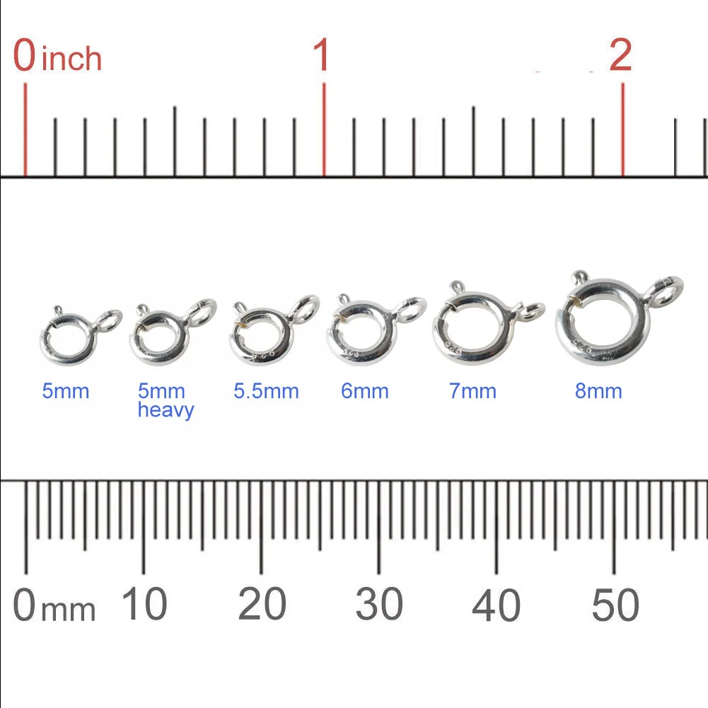 925 Sterling Silver Spring Ring Clasp with Open Jump Ring, 5-8mm Spring Ring Clasps with Open Ring For Jewelry Making Findings