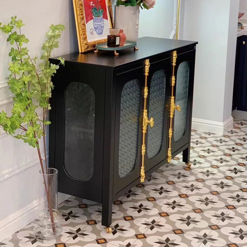 Solid wood black storage Changhong glass world lock sideboard storage entrance