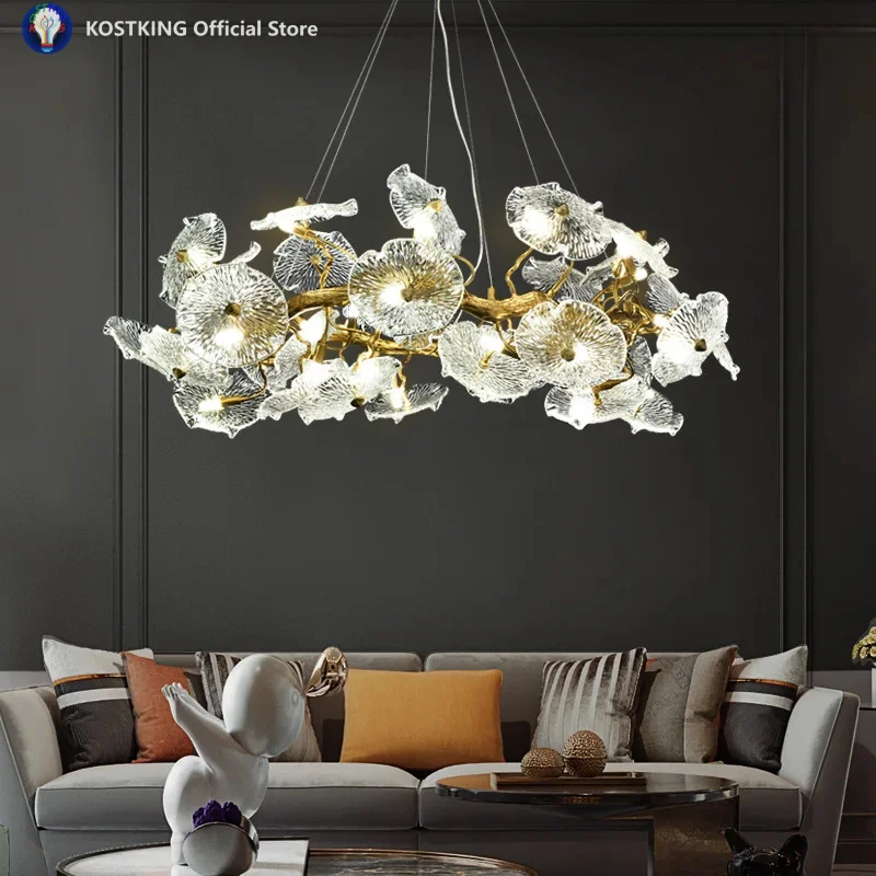Light luxury modern living room designer art lotus leaf new Chinese villa study full chandelier