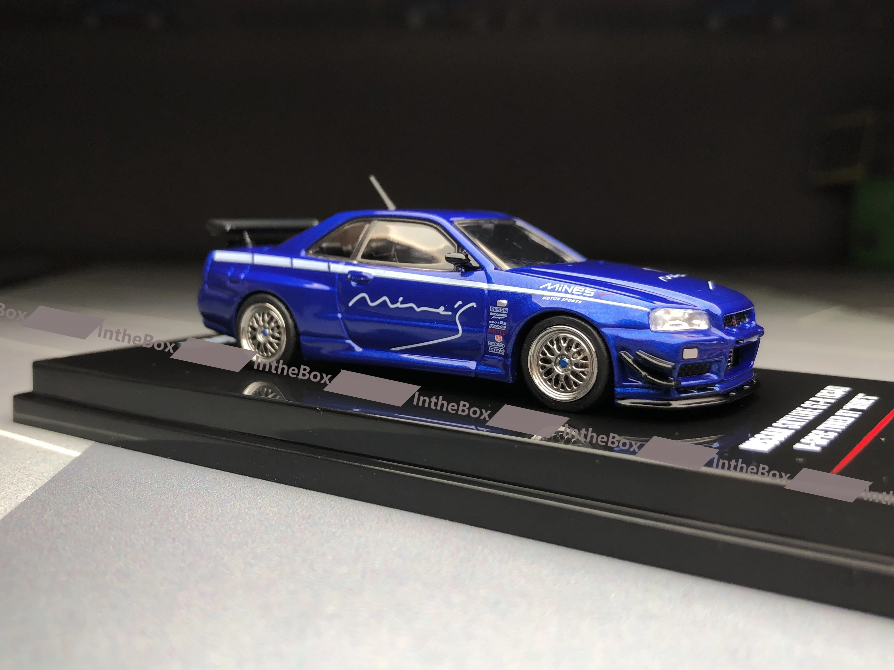 INNO 1:64 JDM Skyline GT-R R34 V-Spec Tuned By Mine's Blue Sports Model Diecast Metal Car BN Model Car Collection Limited Editio