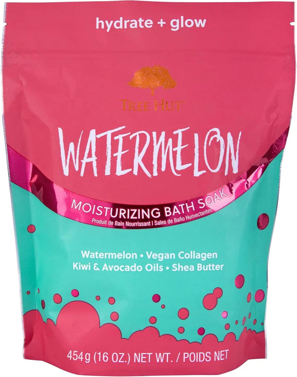 Watermelon Bath Soak with Shea Butter, Vegan Collagen & Oils, 16 oz - Hydrating, Softening Bath Salt