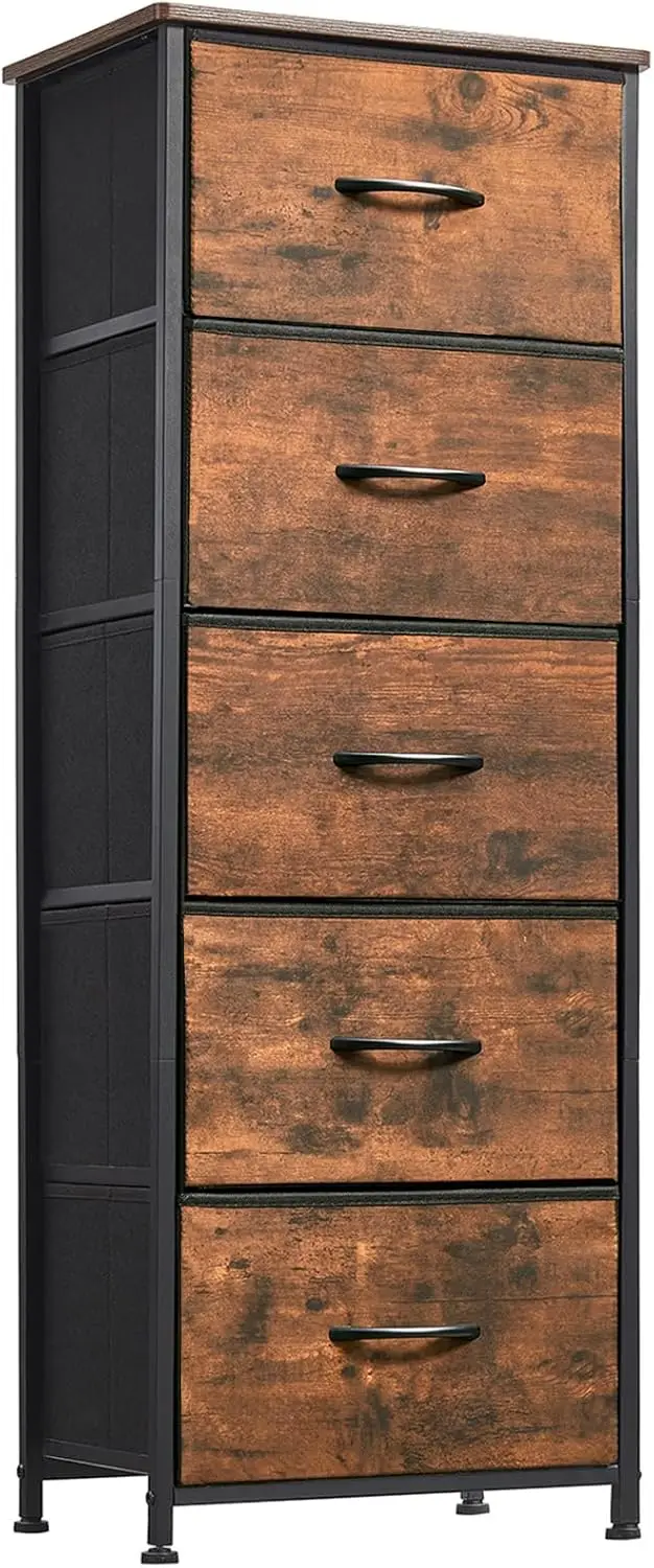 

Tall Dresser for Bedroom, 5 Drawer Storage Organizer Chest of Drawers with Removable Fabric Bins for Living Room Closet Bedside