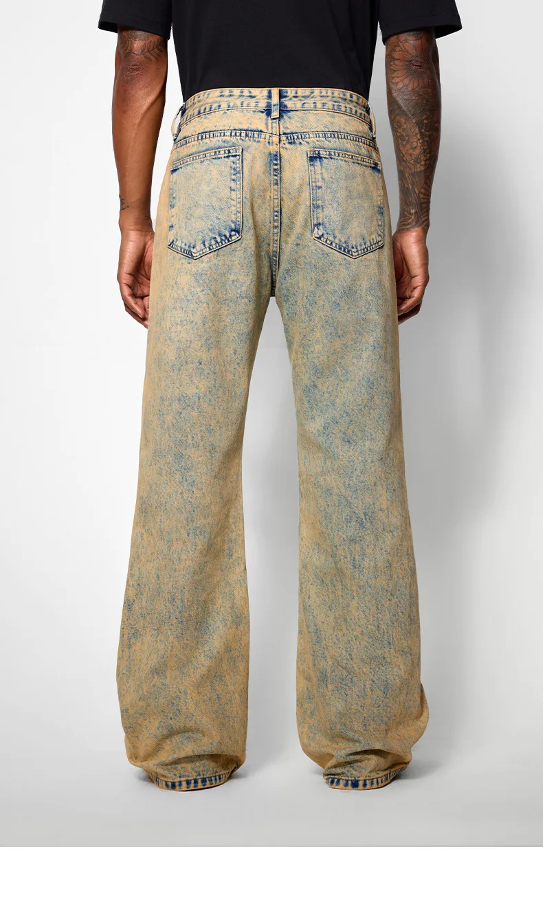 2025 Men's Post-Apocalyptic Washed Jeans-Distressed Vintage Bell Bottom Pants, American Retro Wide Leg Streetwear Denim