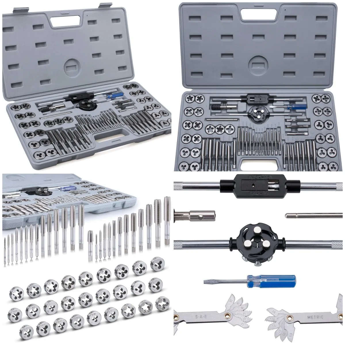 

60-Pc Tap and Die Set: SAE Inch (#4–1/2') & Metric (M3–M12), Coarse/Fine Threads, with Accessories & Case