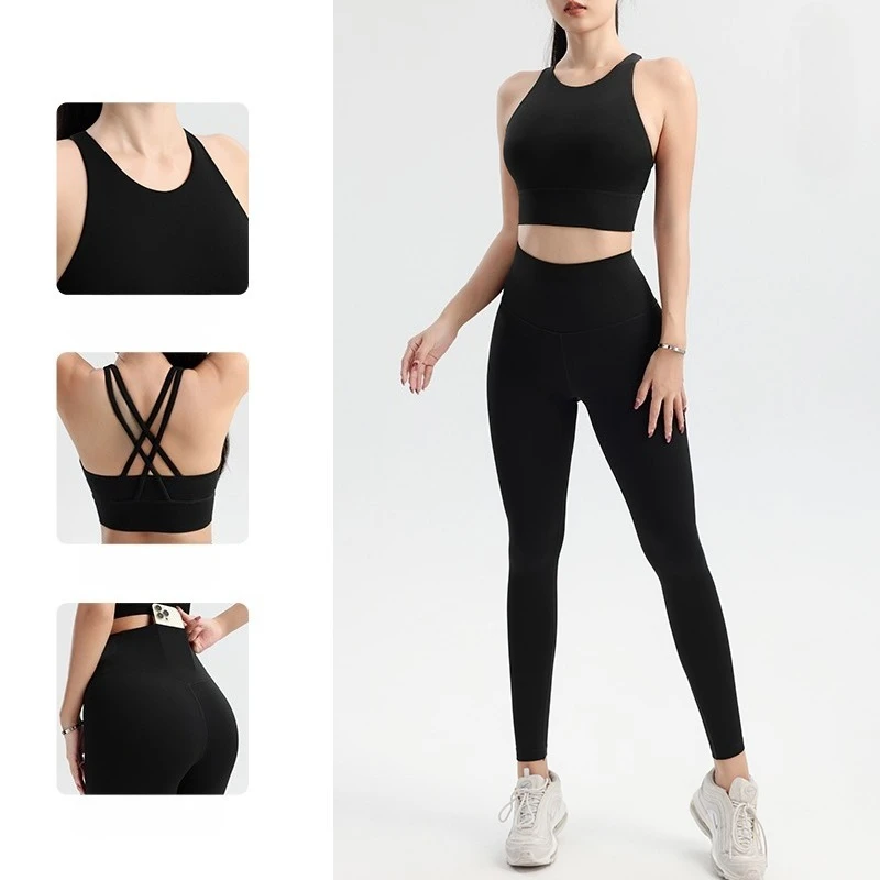 Women's 2 Piece Sports Yoga Set Sexy Cross Back Yoga Bra High Waist Elastic Hip Lift Leggings Running Outdoor Pilates Sports Set