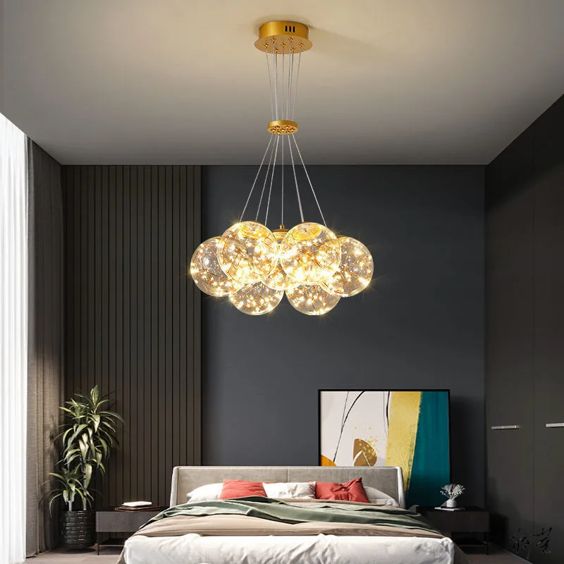 SANDYHA Modern Glass Chandeliers Colgantes Para Techo Soffitto Suspension Luminaire Colgante  Decor Aesthetic Pendant Light