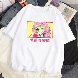 Women Demon Slayer Kanroji Mitsuri Yaiba Prints Clothes Streetwear Print Loose Tops Summer Black T-shirt Anime Cartoon T Shirt