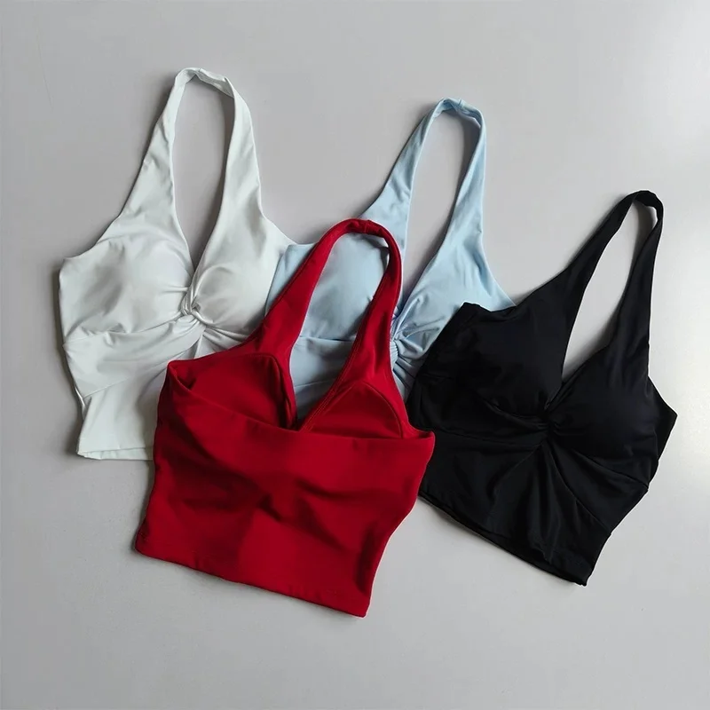 Sexy Sport-Bralette mit offenem Rücken und Neckholder-Ausschnitt für Damen, Push-Up-Yoga-BH mit integriertem Stützsystem für Pilates, Workout und als Alltagsbekleidung – Detail 4