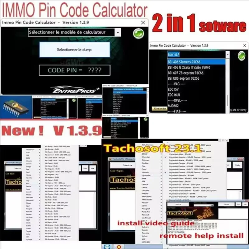 

Car repair software IMMO Pin Code Calculator V1.3.9 dash cam+TachoSoft Mileage Calculator 23.1 calculator+mileage software