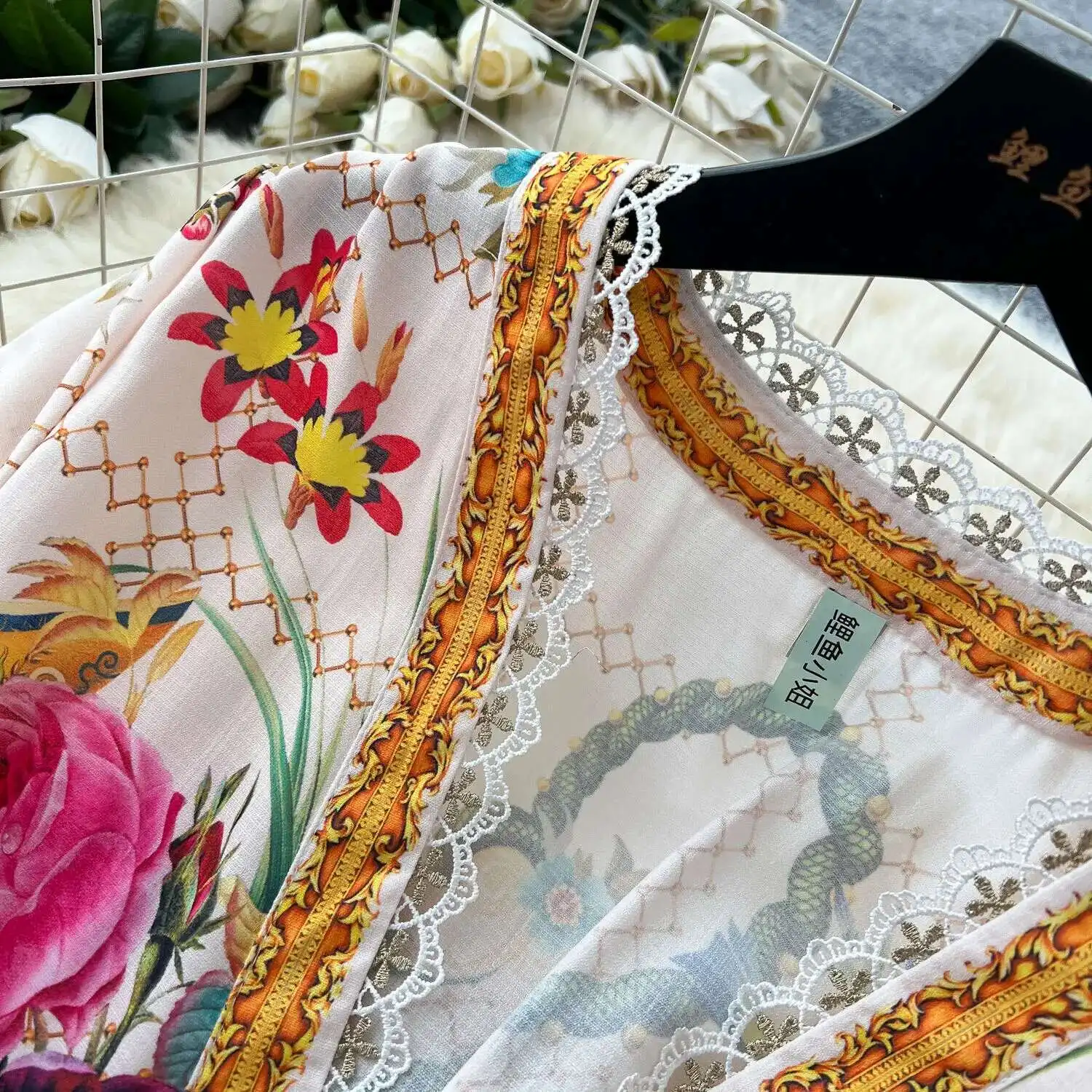 우아한 Ral 긴 맥시 드레스 셔츠 여성 랜턴 전체 슬리브 국립 트렌치 인쇄 싱글 브레스트 레이스 넥 파티 Vestidos