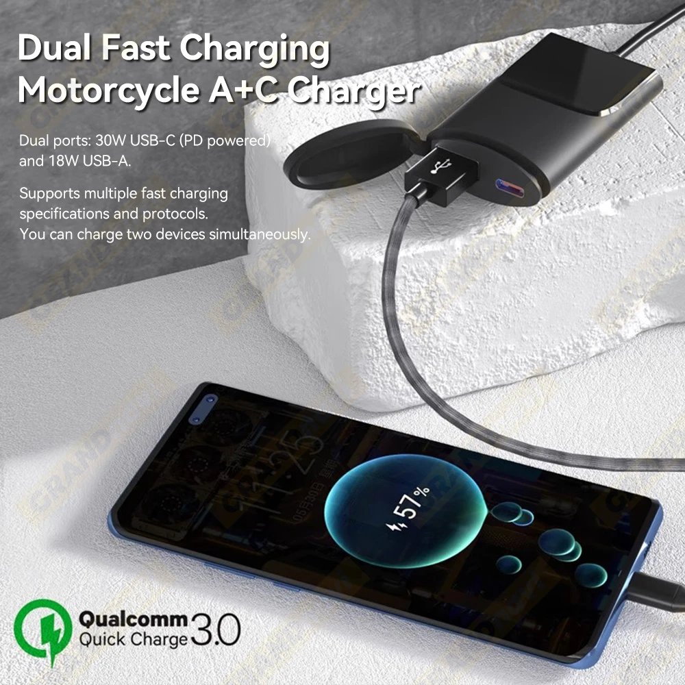 USB Motorcycle Charger Type-C +A Waterproof Fast Charger Socket Adapter Handlebar Mounting Bracket Charger 12V/24V Motorcycle view 4