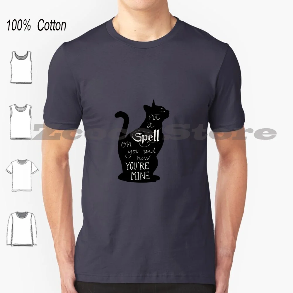 

Cat Spell 100% Cotton Men And Women Soft Fashion T-Shirt Binx Binx Sanderson Sisters Halloween Spooky Spoopy I Put A Spell On