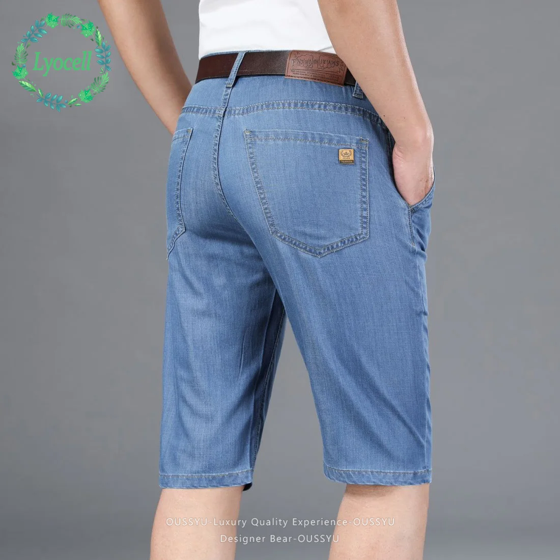 

Luxury Summer Men's Shorts Lyocell Cotton Thin Cool Elastic Straight Knee Jeans Business Casual Bermuda Short Jorts Man Brand