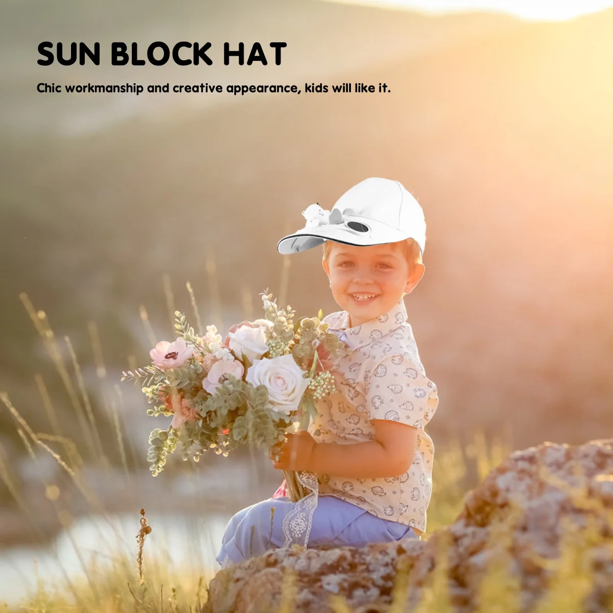 1pc Fan Hat For Kids Summer Sun Block Cap Cotton Material Storage Children Hat Outdoor Party Supplies