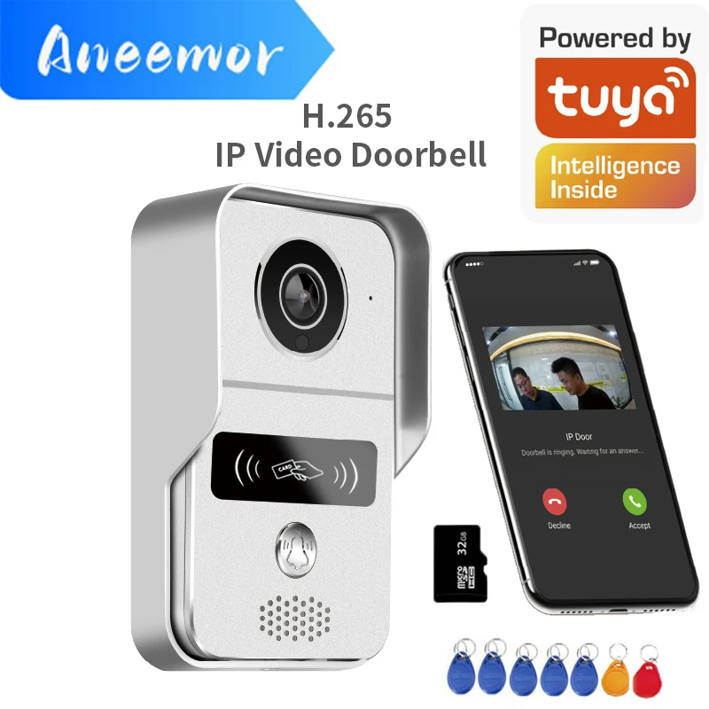 

Tuya Smart Video Doorbell with RFID Unlock Motion Detect Home Security IP Door Bell 1080P WiFi Video Intercom For Apartment