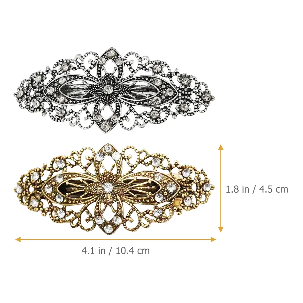 

2pcs Vintage Flower Hair Clips For Women Rhinestone Hairpins Metal Barrettes Styling Accessories For Thick Thin