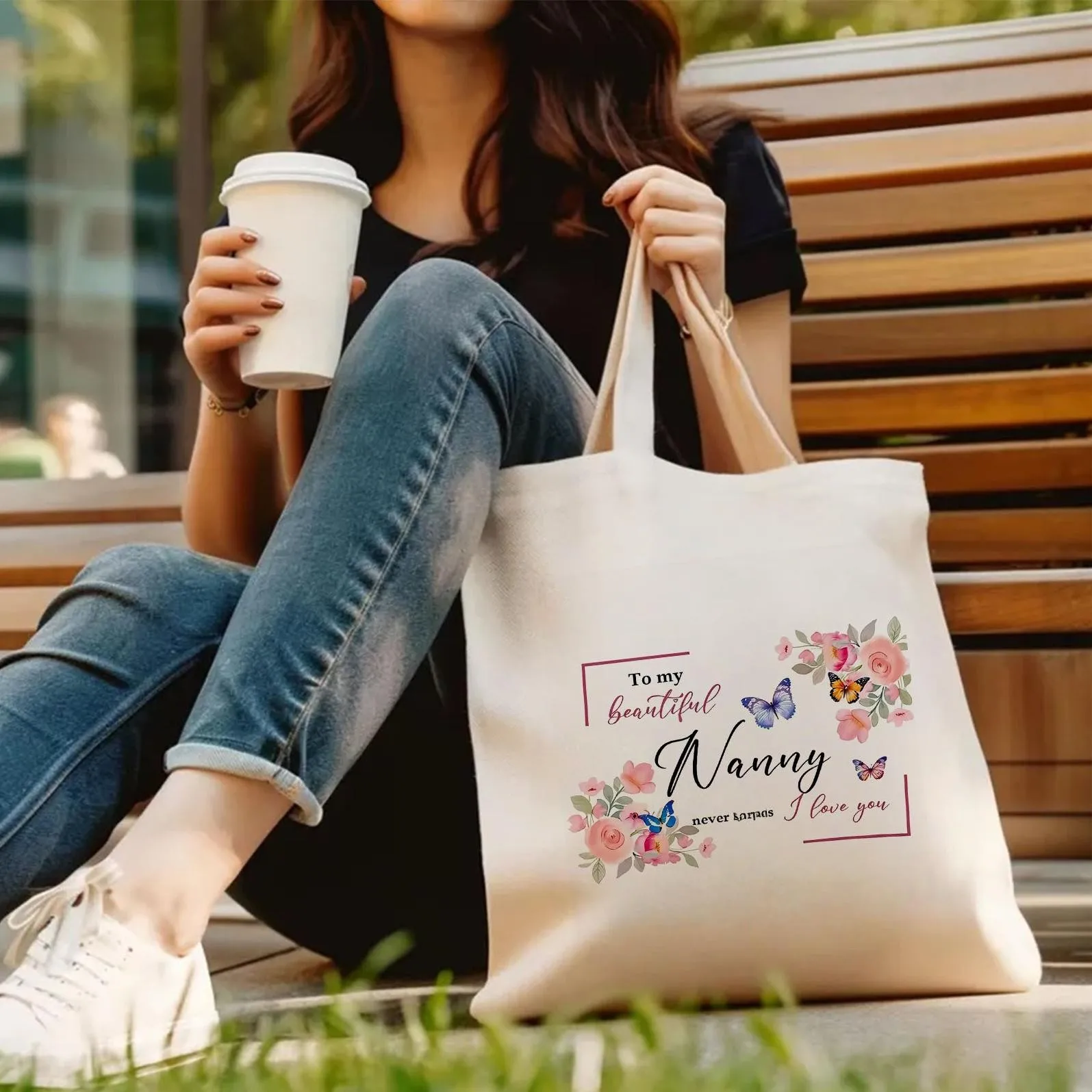 Shopping Bag Custom Shopping Bag Cute 1 floral butterfly printed tote bag, size 13.7 * 15.7 inches, gentle and affinity design,