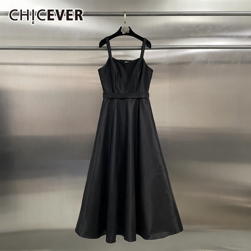 CHICEVER Solid Spliced 3D Bow Elegant Dress Female Square Collar Sleeveless Loose Gentle Intellectual Women's Dresses Fashion