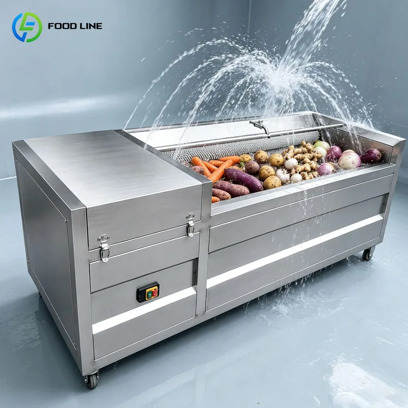 Automatic Vegetable Cleaning Machine Brush Roller Washer For Root Crops Potato Carrot Ginger Customized
