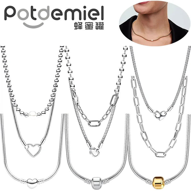 

2026 Hot Promotion 925 Silver Plated Snake Chain 45cm Necklace Heart-shaped Pendant Original Jewelry DIY Gift Elegant Gift