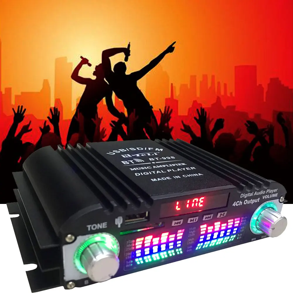 Woopker HIFI Audio Amplifier 4-Channel Digital Sound Amp Bluetooth 5.0 for Home Audio Systems, Cars, Karaoke Supports USB SD AUX