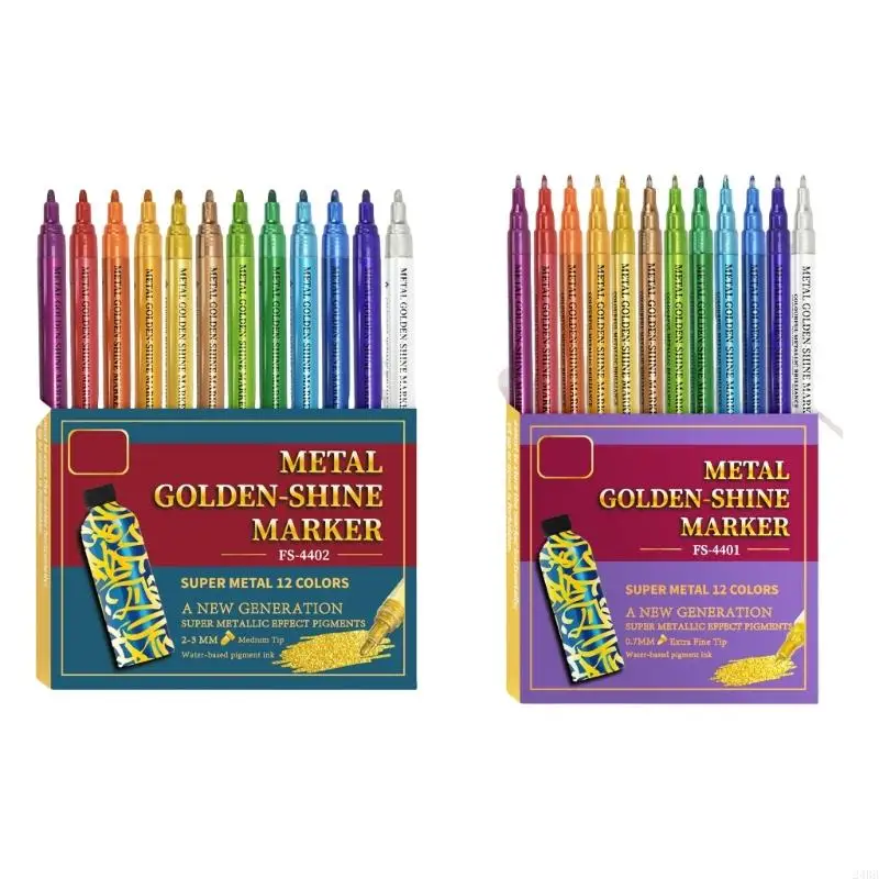 

12 Color Metallic Acrylic Marker Double Headed Metallic Acrylic Paint Pen for Scrapbooking Card Making Journaling 24BB