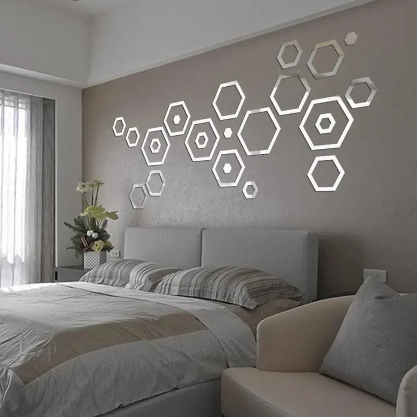 24pcs Hexagon 3D Mirror Wall Stickers Bedroom Creative Self adhesive Decoration Honey comb Waterproof Stickers Home decor