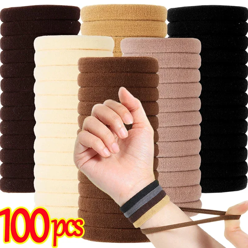 20/100pcs High Elasticity Hair Rope Women Girls Basic Hair Bands Black Brown Seamless Hair Ring Ties Ponytail Holder Accessories