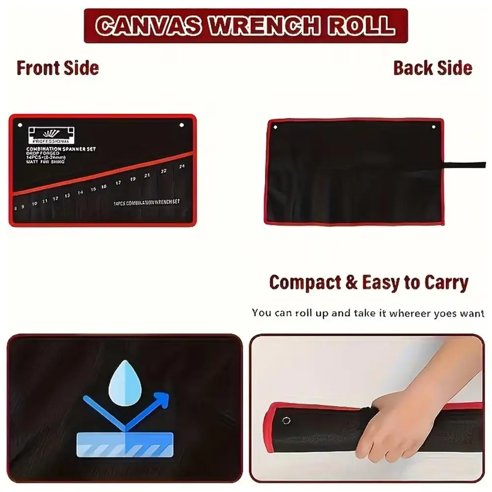 14-Fach Rollbare Werkzeugtasche Tragbare Schraubenschlüssel-Organizer-Tasche Faltbare Schraubenschlüssel-Kit-Tasche für Handwerkzeug-Aufbewahrung – Detail 9