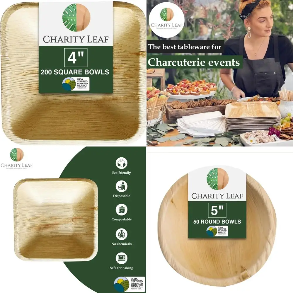 

Biodegradable Palm Leaf Dipping Bowls Set of 200 - Natural, Eco-Friendly for Charcuterie Boards, BBQs, and Parties