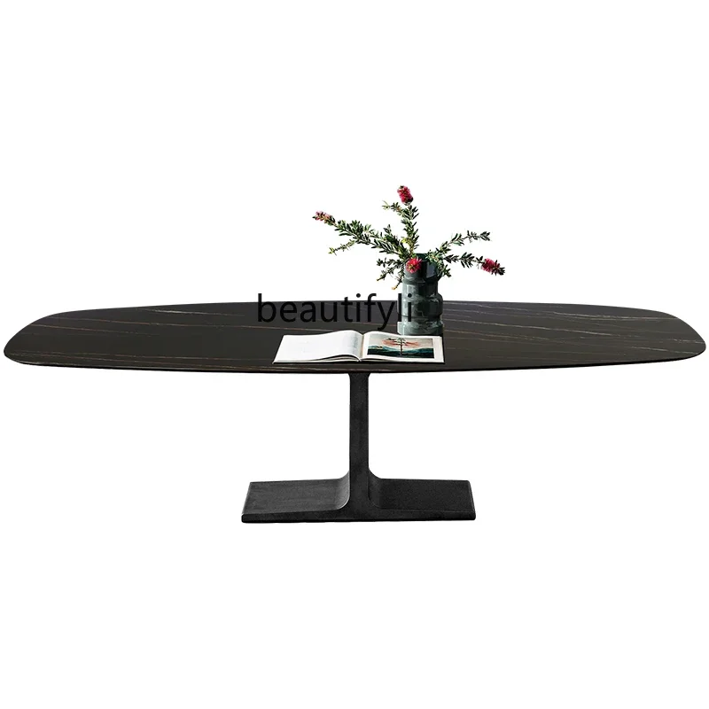 

Italian minimalist rock slab dining table and chairs creative household 4/6 people rectangular dining table combination